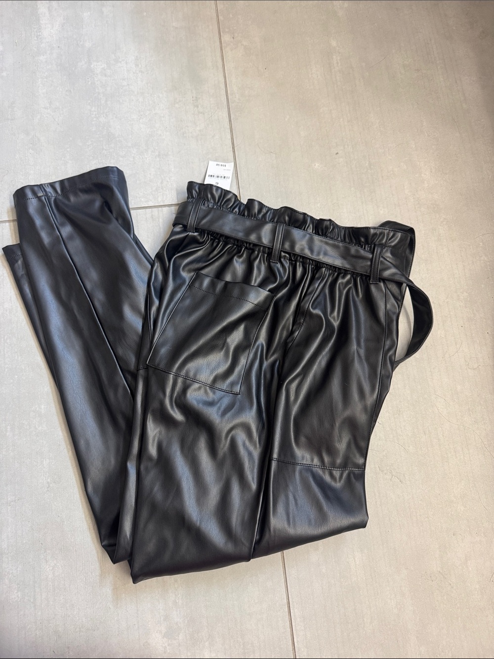 Black Faux Leather Paperbag Waist Pants Bar lll Size 6